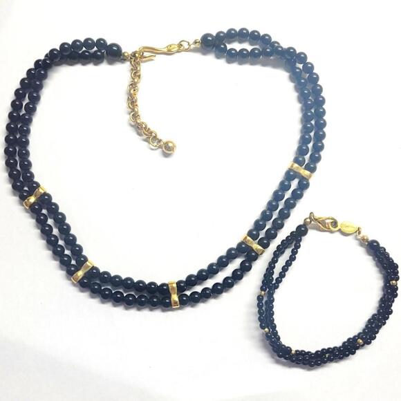 Napier Black Beaded Necklace and Bracelet Jewelry Set - Picture 1 of 3